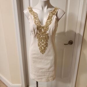 Lilly Pulitzer White Suzette Dress With Gold Size 4